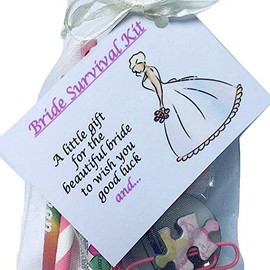Bagsoflove Gifts Bride To Be Survival Kit - Gift For The Bride on Her Wedding Day - Hen Night Gift - Wedding Favour - Lucky Sixpence Included Wedding Tradition
