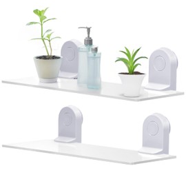 Window Garden Suction Cup Window Shelf - Set of 2-5mm Acrylic Plate Holds Up to 7lbs - Space Saving Plant Shelf for Windows - Ideal for Herbs Flowers Microgreens - 15.1" x 3.8" - White