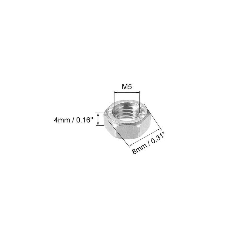 uxcell Hex Nuts, M5x0.8mm Metric Coarse Thread Hexagon Nut, Stainless