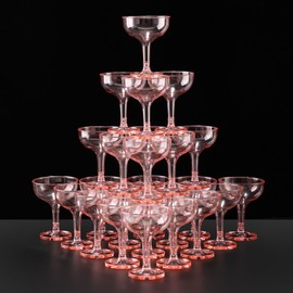 DORONAN 30 Pack Plastic Champagne Glasses 5 oz Champagne Coupe Unbreakable Plastic Cocktail Glasses Acrylic Martini Glasses Champagne Tower for Wedding Birthday Party Bar (Pink)