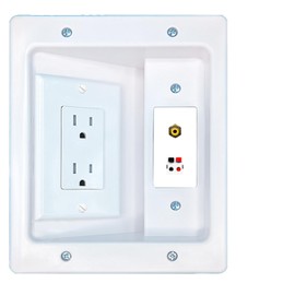 RiteAV RCA-Yellow Speaker Recessed Wall Plate Cable Concealer Management Kit with Power Outlet Hides Cords and Cables