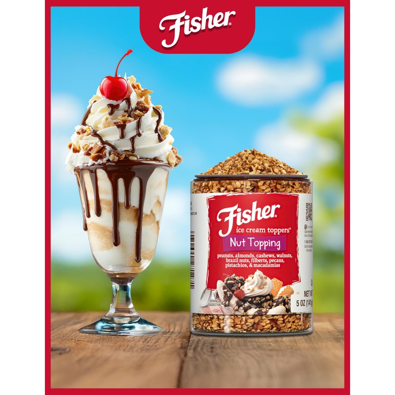 Fisher Mixed Nuts Ice Cream Topping, 5 oz, Peanuts, Almonds,