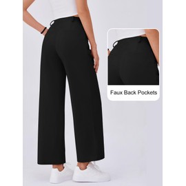 Gracyoga Womens Stretchy Work Pants Wide Leg Casual Pull On Dress Pants High Waisted Business Trousers Slacks with Pockets Balck L