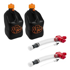 VP Racing Fuels 2 No Spill Trigger Fuel Hoses Fluid Control System and 2 Motorsport Racing Fuel Utility 5 Gallon Container Jugs