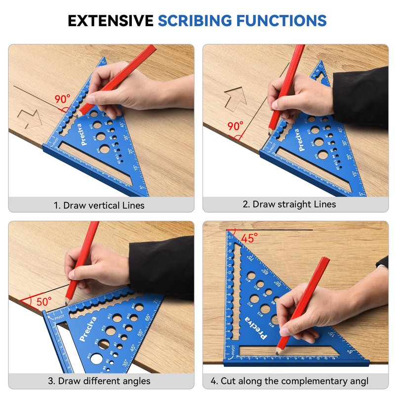 Speed Square, Preciva 7inch/180mm Set Square, Triangle Ruler with 14