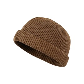 Croogo Winter Retro Worker Cap Landlord Hat No Visor Watch Cap Casual Skullcap Sailor Fisherman Leon Brimless Hats,Brown-CT47