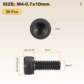 METALLIXITY Socket Head Cap Screws(M4-0.7x10mm) 50Pcs, Carbon Steel Allen Socket Drive DIN912/ISO4762 Metric Oxide - Machine Grade 12.9 Internal Hex Screw UNC Coarse, Black