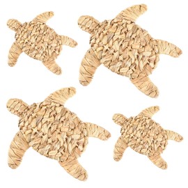 Threehoney 4 Pcs Sea Turtle Beach Theme Decor Handmade Wicker Sea Turtle Wall Decor Scandinavian Hanging Coastal Nautical Sculpture for Boho Bathroom Indoor Outdoor Table Wall Art Ornament