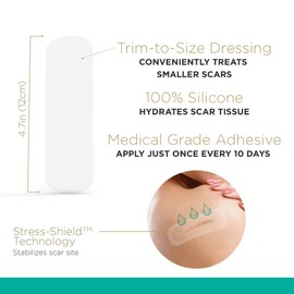 Embrace Minimize for Old Scars, Medical-Grade Silicone Scar Sheets for Hypertrophic & Keloid Scars from Surgeries, Cuts & Injuries, 4.7 Inch, Large, 30-Day Supply