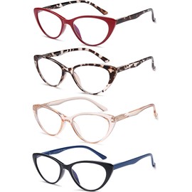 EYEURL 4-Pack Cat Eye Reading Glasses for Women- Blue Light Blocking Readers with Spring Hinges,Anti-Glare/UV Rays Reading Glasses,1.25