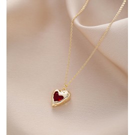 LOUHCY Heart Necklace, 14K Gold Plated Birthstone Necklace Simple Cubic Zirconia Pendant Necklace for Women Jewelry Gifts NK-IRRHeart-Ruby