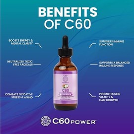 C60 Power MCT - Aceite de coco orgánico de 2 onzas, 99,99% de plenerenos de carbono puro