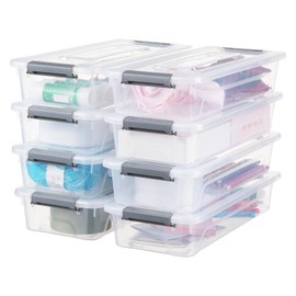 OMNISAFE Plastic Storage Bin with Lid, Stackable Design, Clip Box for Crafts, Supplies and Office Items Container (8 Pack 4 Quart)