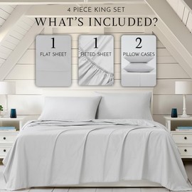 Linen Closet Luxury Cotton Blend 4-Piece Sheet Set, King, Light Gray