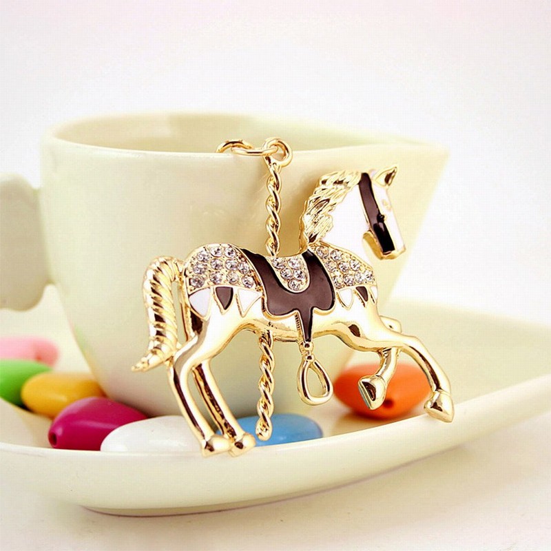 [No brand goods] Black Rhinestone Crystal Horse Pendant Key Ring