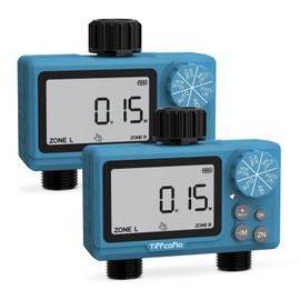 TiFFCOFiO Sprinkler Water Timer Outdoor, 2 Outlets Digital Pogrammable for Garden Hose, Irrigrtion Timer with Rain Delay and Manual Mode (2 Packs)