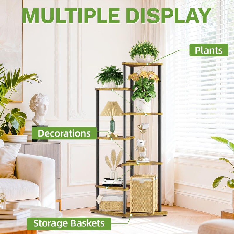 iDavosic.ly 6 Tier Wooden Plant Stand Indoor, 49 Inch Tall,