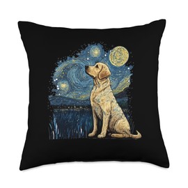 Golden Retriever Starry Night Van Gogh Golden Lab Throw Pillow