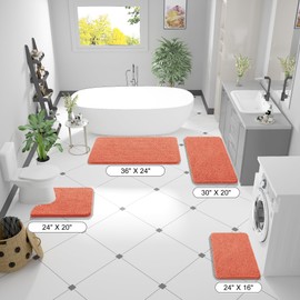 OLANLY Bathroom Rugs 59x24, Extra Soft Absorbent Chenille Bath Rugs, Rubber Backing Quick Dry, Machine Washable Bath Mats for Bathroom Floor, Tub and Shower, Home Decor Accessories, Coral