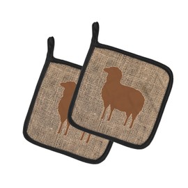 Caroline's Treasures BB1126-BL-BN-PTHD Sheep Burlap and Brown Pair of Pot Holders Kitchen Heat Resistant Pot Holders Sets Oven Hot Pads for Cooking Baking BBQ, 7 1/2 x 7 1/2
