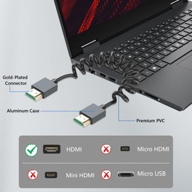 CERRXIAN 8K HDMI Coiled Cable, HDMI to HDMI Ultra HD High Speed 2.1 Coiled Cable, Supports 8K 4K 3D and Dynamic HDR up to 48Gbps, Compatible with TV, PC, Projector etc 3ft