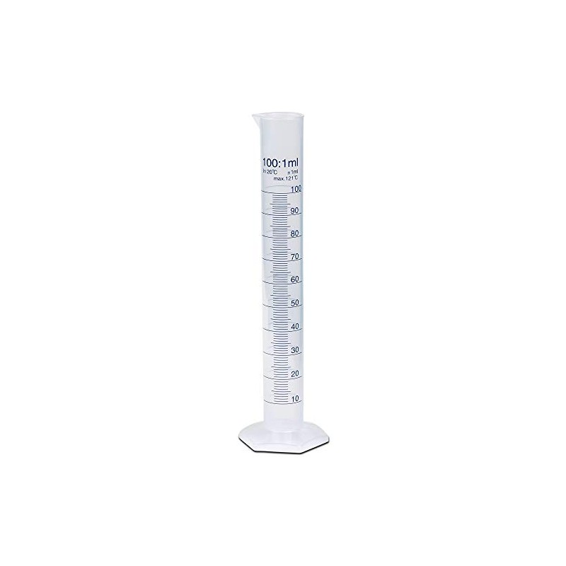 100ml Plastic Graduated Cylinder, Printed Graduations, Single Metric Scale, Polypropylene,