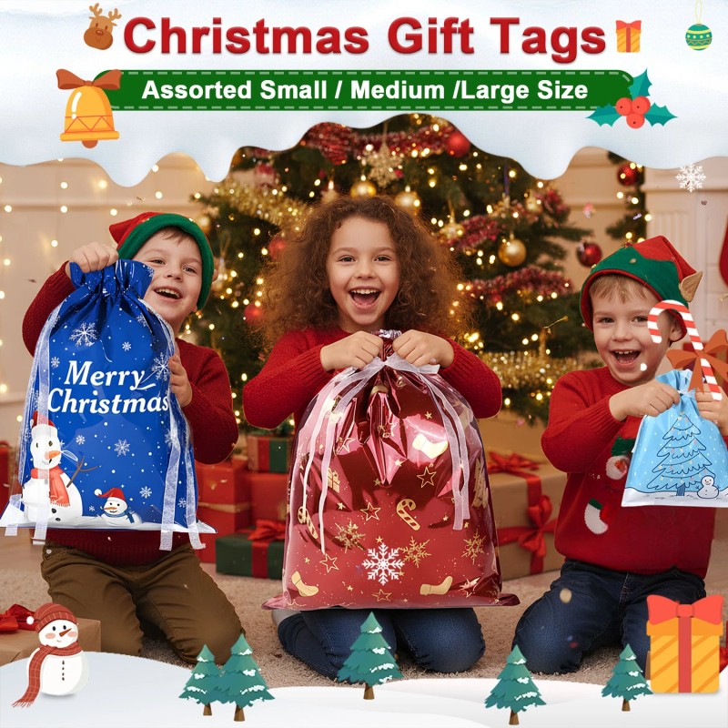 Christmas Bags Christmas Drawstring Gift Bags Assorted Sizes Large Medium