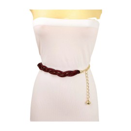 Unbranded Women Black Mesh Braided Bling Shiny Popstar Kook Belt Red Beads Gold Chain S M