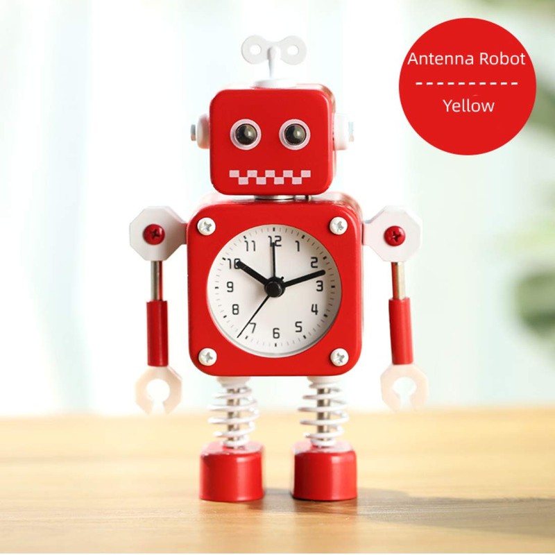 Diskary Robot Alarm Clock,Stainless Metal Non-Ticking Wake-up Clock with Flashing