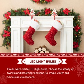 Glitzhome Set of 2 6ft Pre-Lit Greenery Pine Red Poinsettia and Berries Christmas Garlands with 50 Warm White Lights and Timer for Table, Mantel, Wall, Indoor, Outdoor Christmas Party Decorations