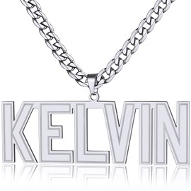 GOLDCHIC JEWELRY GOLDCHIC JEWELRY Women's Custom Name Necklace, Stainless Steel Large Nameplate Necklaces for Men Women