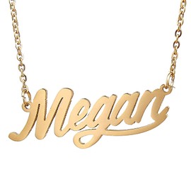 HUAN XUN Gold Color Plated Dainty Name Necklace, Megan
