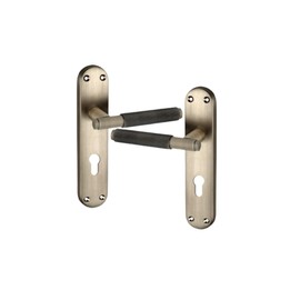 Infinity Decor Pair of Matt Antique Euro Knurled Lever on Backplate Key Lock Door Handles Set - for Interior & Exterior Door