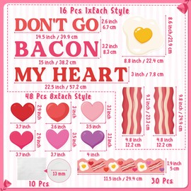 CPicdn 104Pcs Valentine’s Day Bacon Bulletin Board Classroom Decorations Bacon Fried Eggs Heart Cutouts Name Tags Border Trims for Valentines Party Supplies School Classroom Chalkboard Wall Door Decor