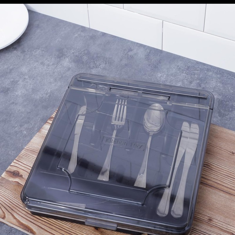 maulehua Silverware Organizer With Lid, Utensil Drawer Organizer. Removable Lid,