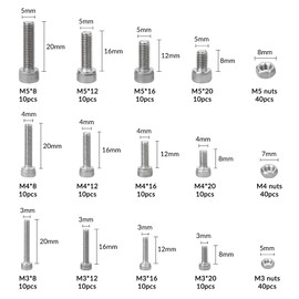 YSDMY Cylindrical Screws with Hexagon Socket, Pack of 240, M3, M4, M5 Threaded Screws, Cylinder Head Screws Assortment with Hexagonal Nuts Made of Rustproof A2-70 Stainless Steel