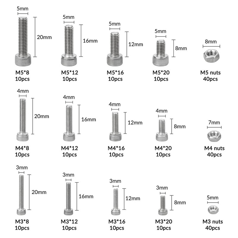 YSDMY Cylindrical Screws with Hexagon Socket, Pack of 240, M3,