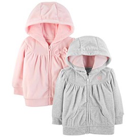 Simple Joys by Carter's Girls' 2-Pack Fleece Full Zip Hoodies, Light Gray/Pink, 3-6 Months