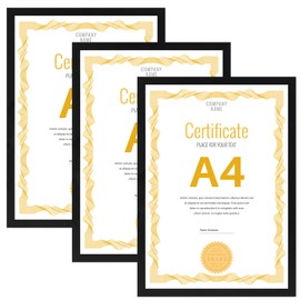 Vasemouh Picture Frames A4 (21 x 29.7 cm) Set of 3, Ideal for Certificates and Documents, Black Picture Frames for Wall and Table Display