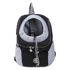 Ahagut Pet Carrier, Breathable Double Shoulder Strap Backpack for Small Dogs and Cats Hiking or Travel, with Drawstring (Black, S)