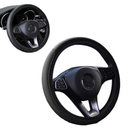 Esshogo Car Steering Wheel Cover, Non-Slip, Durable, Breathable, Careful, Comfortable Leather Steering Wheel Cover, Durable Interior Accessories, Black, 37-38 cm