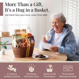 Broadway Basketeers Get Well Basket – Gourmet Care Package with Snacks, Cookies, Chocolates & Treats - Get Well Soon Gift Baskets for Women, Men After Surgery - Feel Better Best Food Gifts to Send