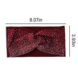 Rhinestone Headband Wide Head Wraps for Women Boho Elastic Headbands for Women No Slip Hair Wrap for Gym Yoga Running Head Band Bling Knot Headband Fabric Stretchy Turban Head Wraps for Women