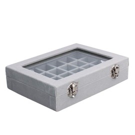 SPIEA 24 Compartments Accessory Box, Velvet-like Jewelry Case, Ear Ornaments, Earrings, Ring, Display Storage Case (Grey)
