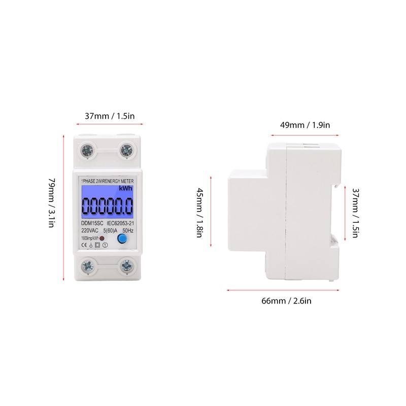 LCD Digital Energy Meter Single Phase 2P Electricity Usage Monitor