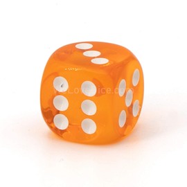 WeLoveDice 16 mm W6 Cube Orange Transparent/White - Made in Germany - Pack of 5