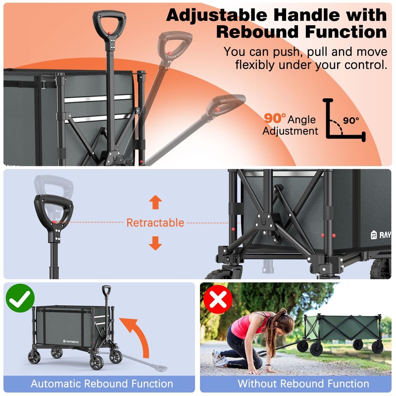 Collapsible Wagon Cart with Wheels 220lbs Foldable Wagon 120L Shopping