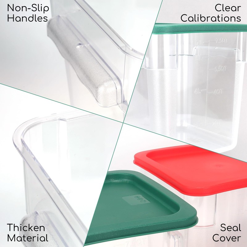 6-Pack 8 Quart Food Storage Container with Lid, Commercial Grade