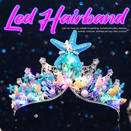 GRAEEN Light Up Mermaid Crown Starfish tiara Headband for Women