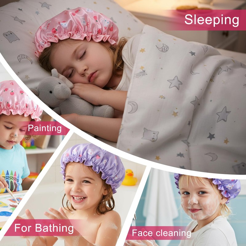 Jeffdad Kids Shower Caps, 2 PCS Pink & Purple Waterproof